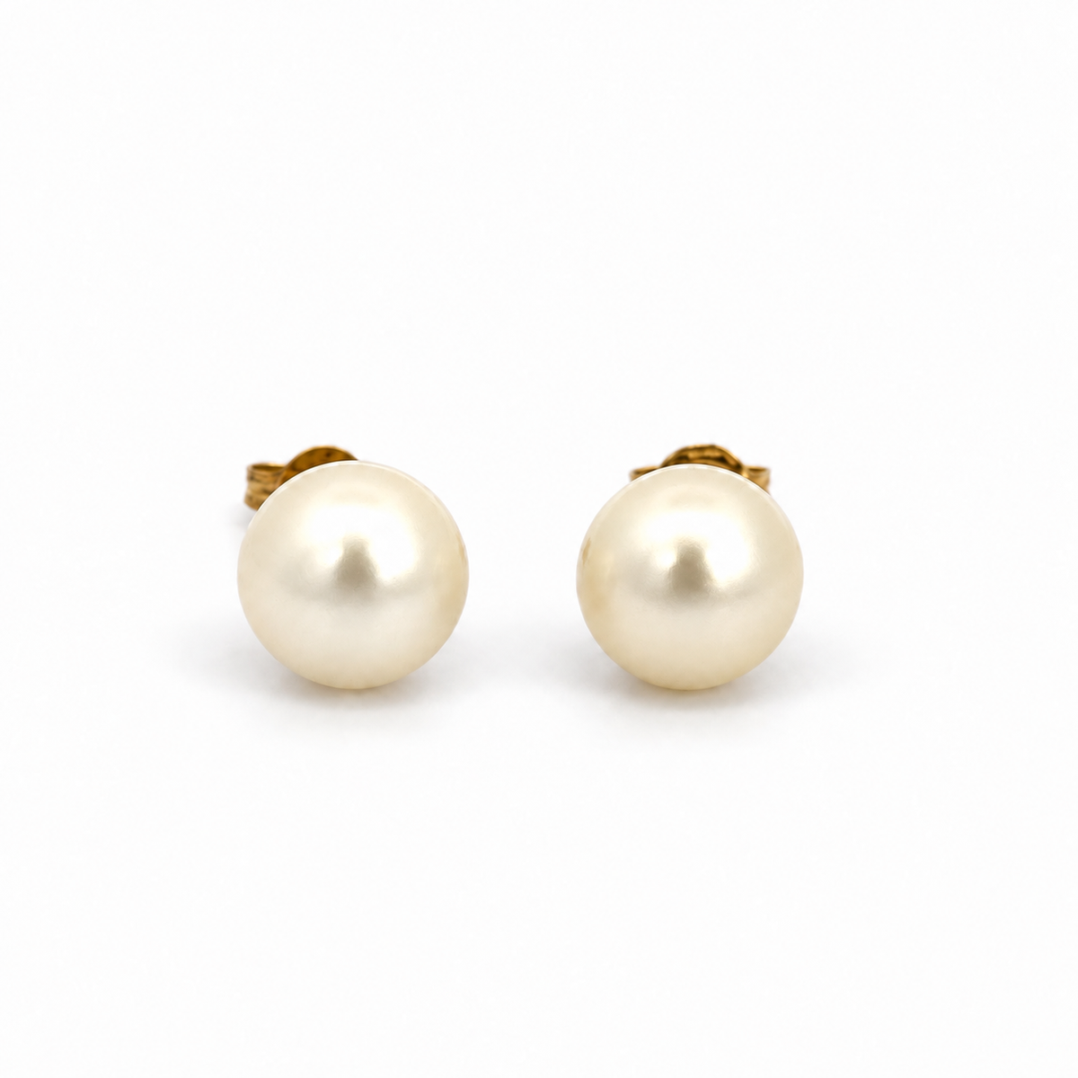 Estate Yellow Gold Cream Pearl Stud Earrings