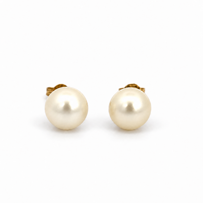 Estate Yellow Gold Cream Pearl Stud Earrings