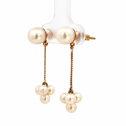 14K Yellow Gold Cultured Pearl Chain Drop Earrings