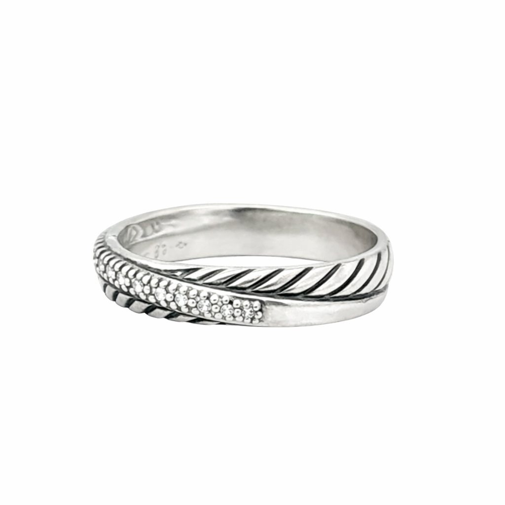 David Yurman Crossover Ring – Sterling Silver & Pavé Diamonds