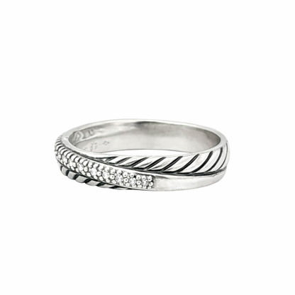 David Yurman Crossover Ring – Sterling Silver & Pavé Diamonds
