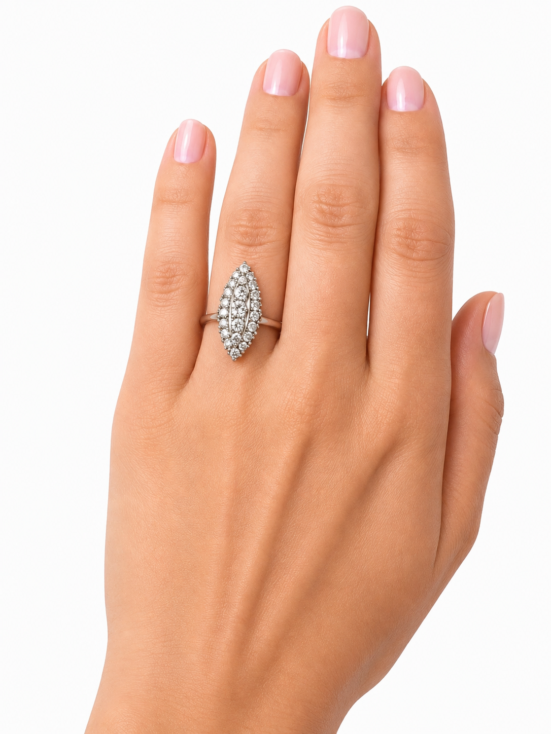 14K White Gold Diamond Navette Ring
