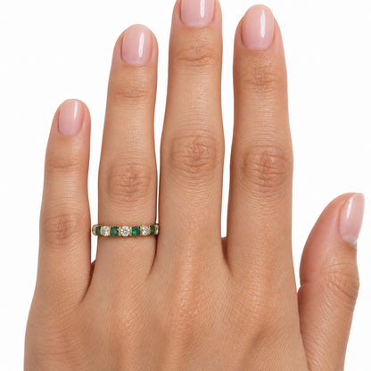 18K Yellow Gold Emerald and Diamond Band Ring