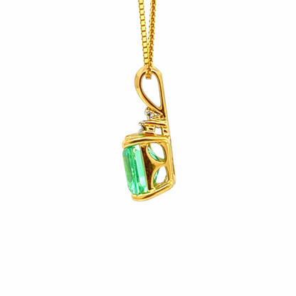 Square Cut Green Tourmaline & Diamond Pendant in 14K Yellow Gold