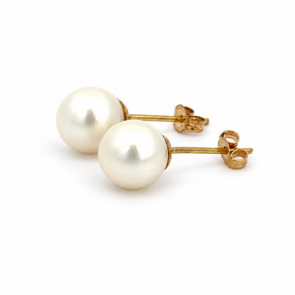 Estate Yellow Gold Cream Pearl Stud Earrings