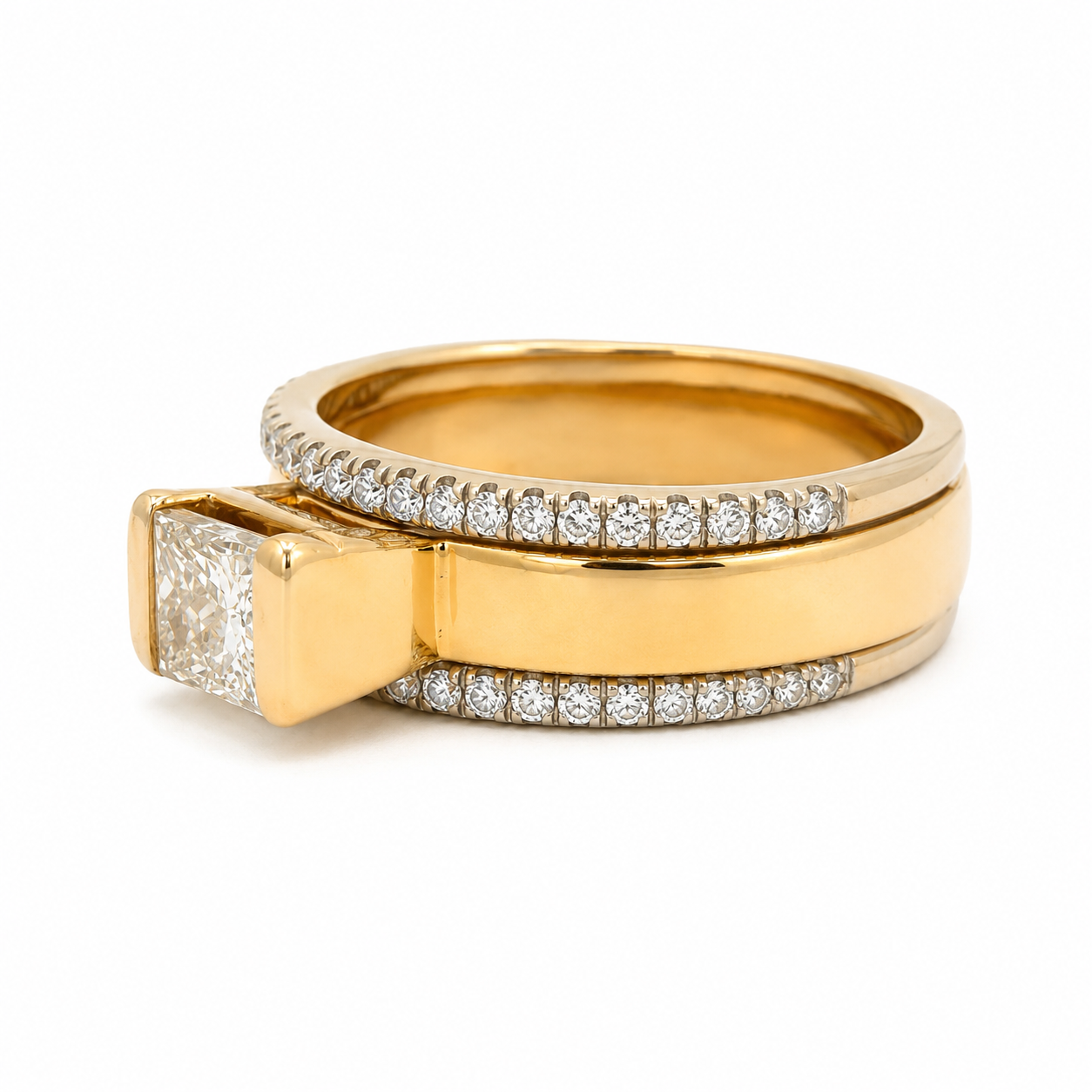 Gabriel & Co. Diamond Two-Tone Gold Ring with Diamond Border
