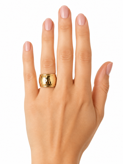 Wide Yellow Gold Faceted Statement Band Ring