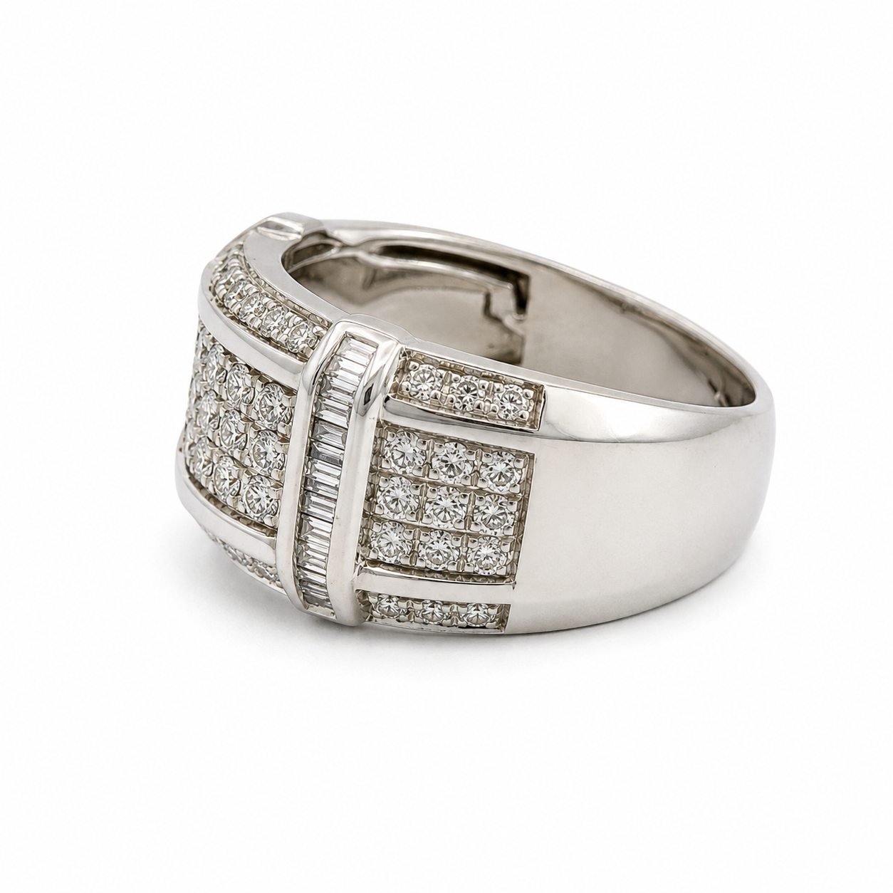 Bold Vintage White Gold Diamond Men’s Statement Ring