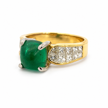Vintage 18K Two-Tone Gold Emerald & Diamond Statement Ring