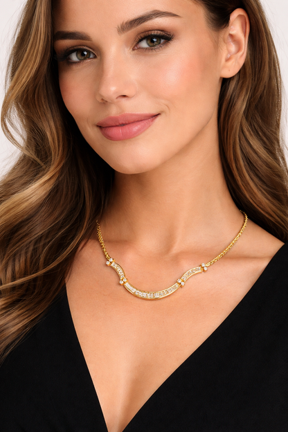 14K Yellow Gold Diamond Necklace with Sculptural Center Bar