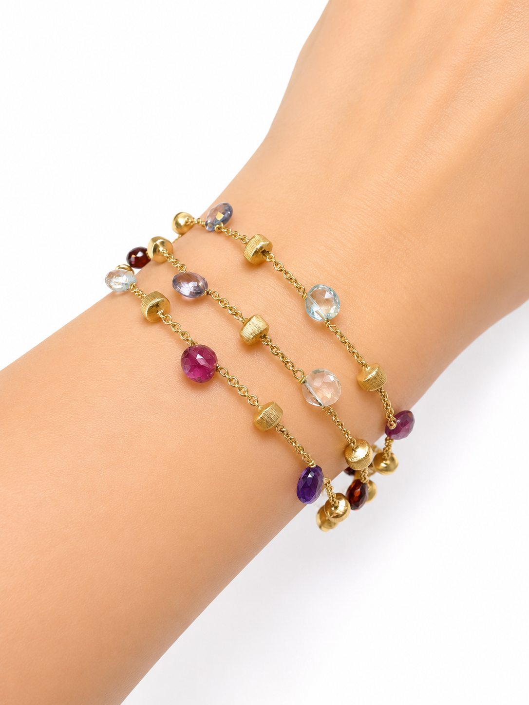 Marco Bicego Multi-Gemstone Three-Strand Bracelet in 18K Yellow Gold