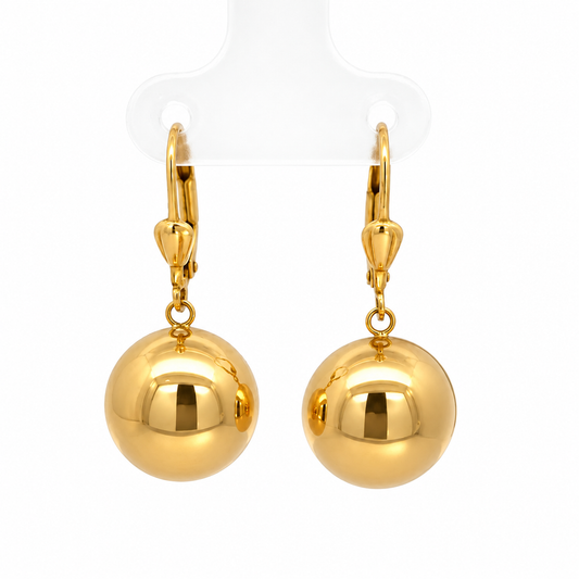 14K Yellow Gold Polished Ball Drop Earrings