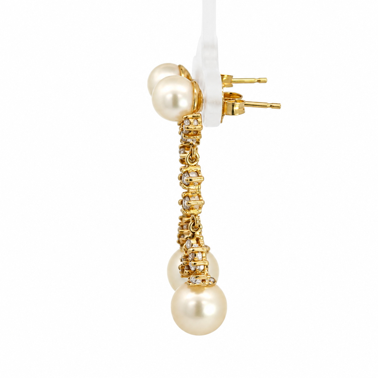 14K Gold Diamond Cluster & Pearl Drop Earrings