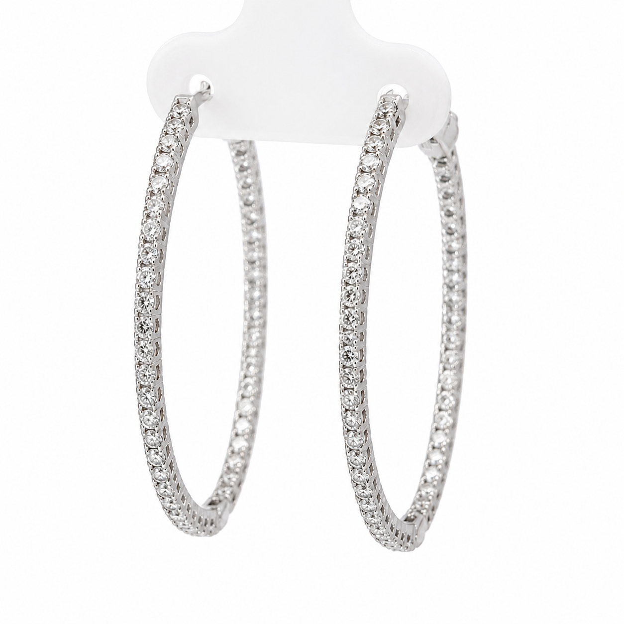BIRKS 18K White Gold Diamond Inside-Out Oval Hoop Earrings
