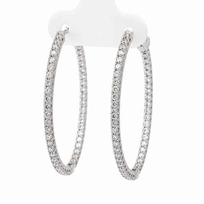 BIRKS 18K White Gold Diamond Inside-Out Oval Hoop Earrings