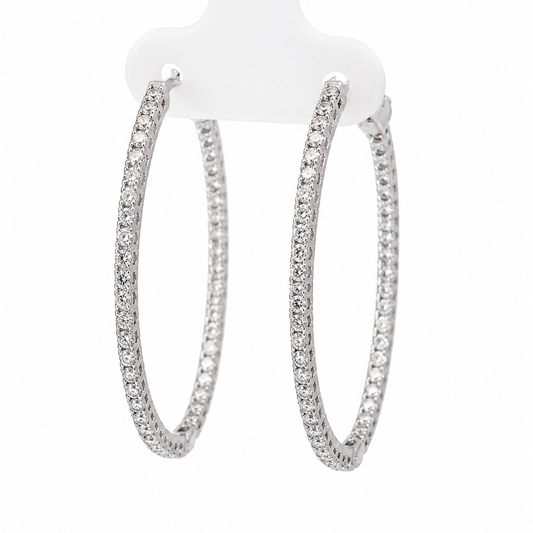 BIRKS 18K White Gold Diamond Inside-Out Oval Hoop Earrings