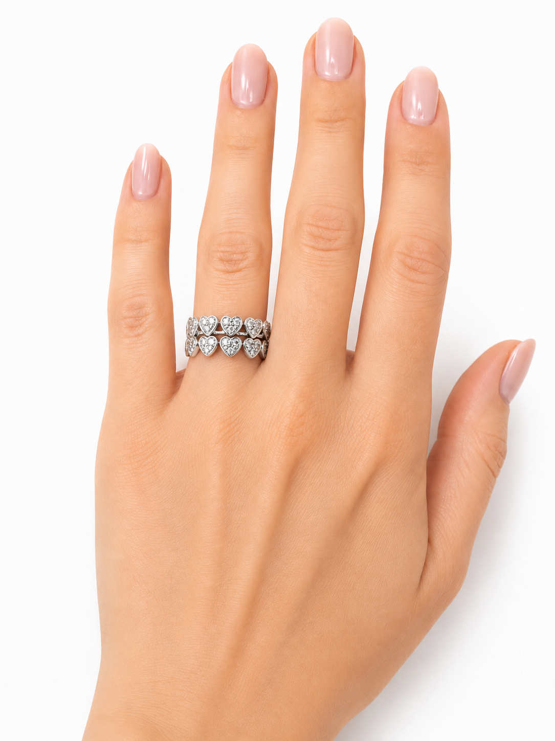 18K White Gold Diamond Double Row Heart Flex Ring