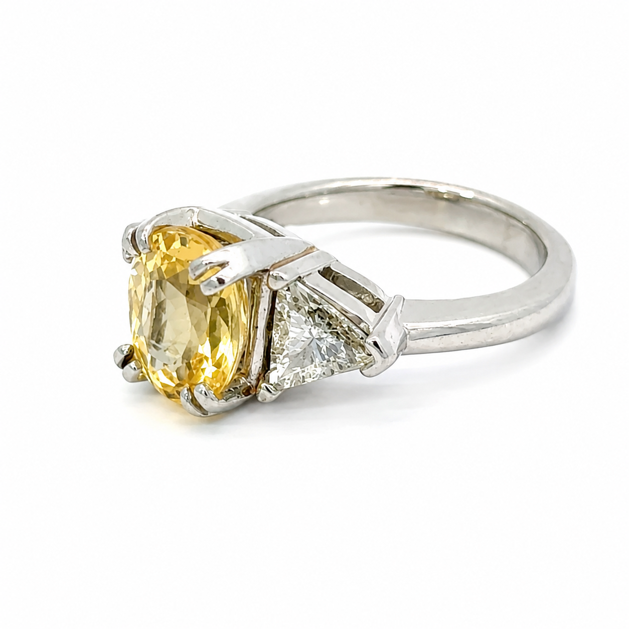 Platinum Yellow Sapphire & Trillion Diamond Three-Stone Ring