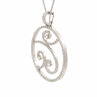 Large 18K White Gold Diamond Circle Swirl Enhancer Pendant