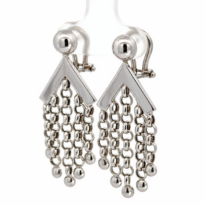 14K White Gold Chevron & Chain Fringe Drop Earrings