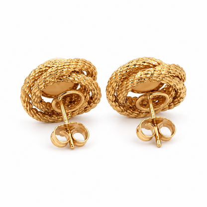 14K Yellow Gold Pearl Textured Love Knot Stud Earrings