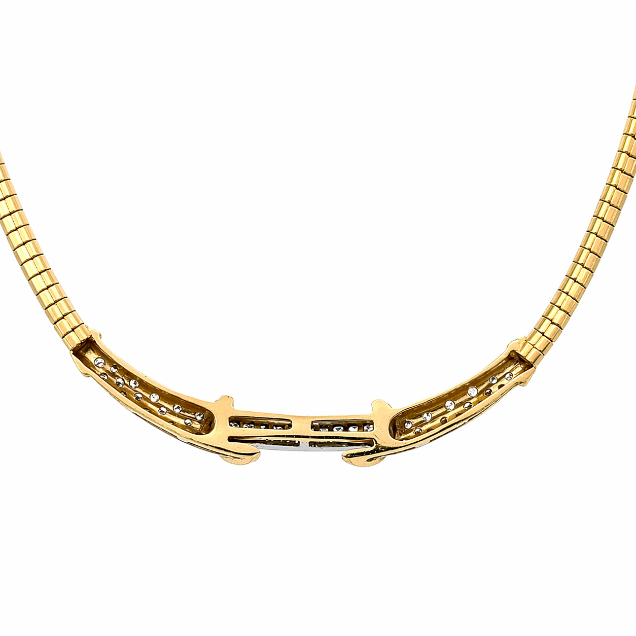 Vintage     18K Yellow Gold Diamond Necklace with White Gold Center Bar