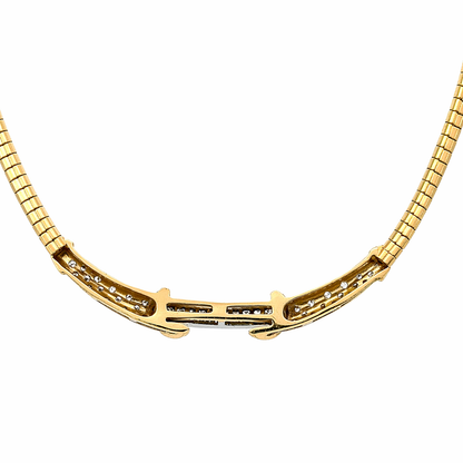 Vintage     18K Yellow Gold Diamond Necklace with White Gold Center Bar