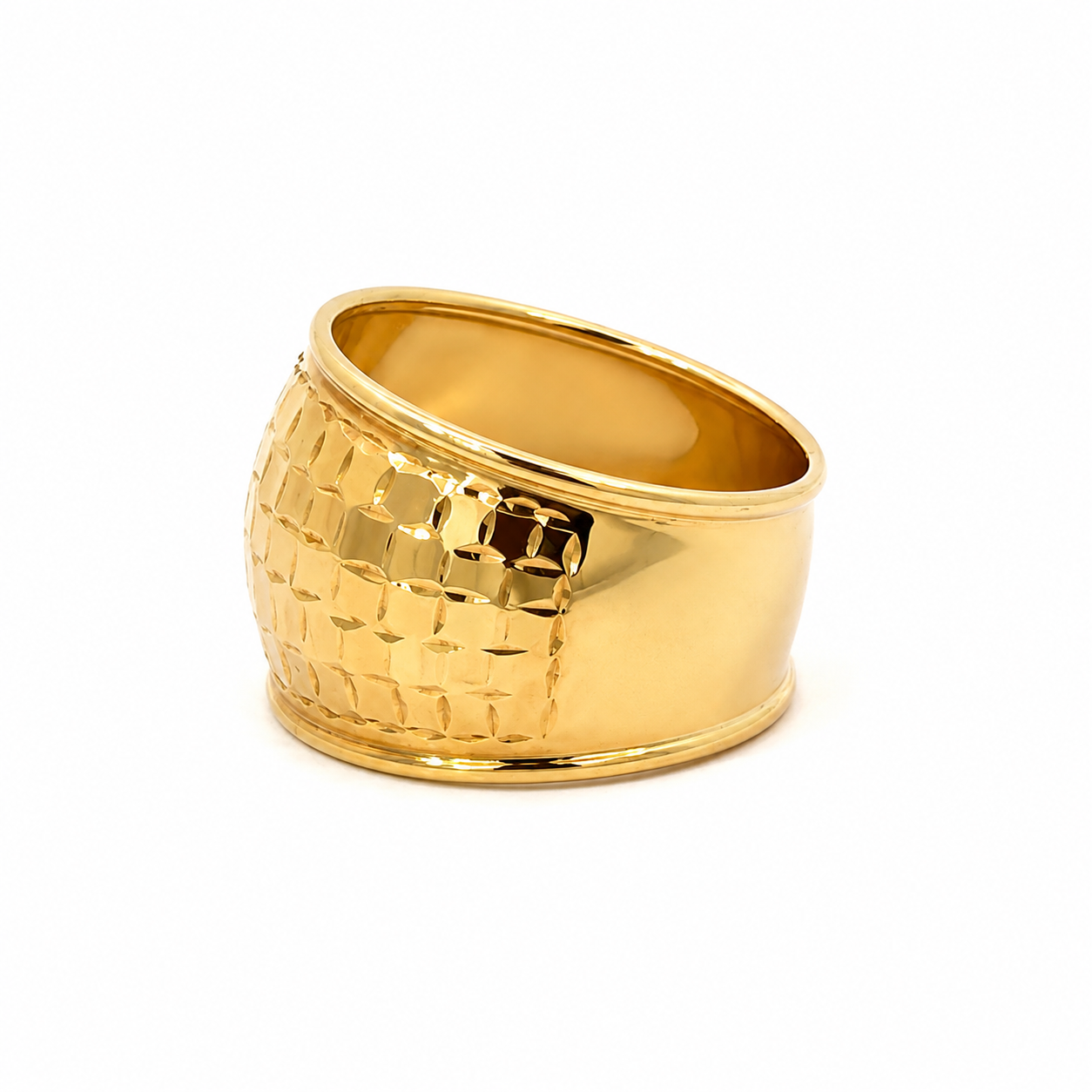 Wide Yellow Gold Faceted Statement Band Ring