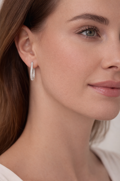 Pavé Diamond Hoop Earrings in 14K White Gold