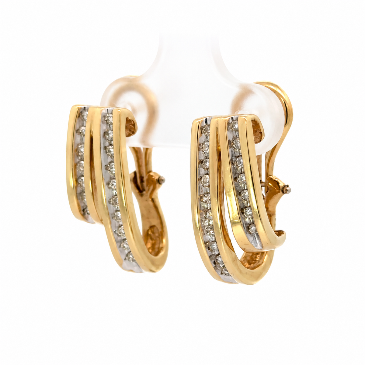 14K Yellow Gold Diamond Double Ribbon Earrings