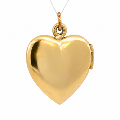 14K Yellow Gold Heart Locket Pendant Engraved Double Hearts