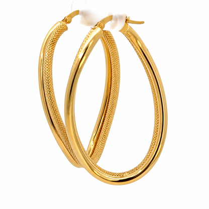 MILOR 14K Yellow Gold Polished & Textured Hoop Earrings — Made in Italy