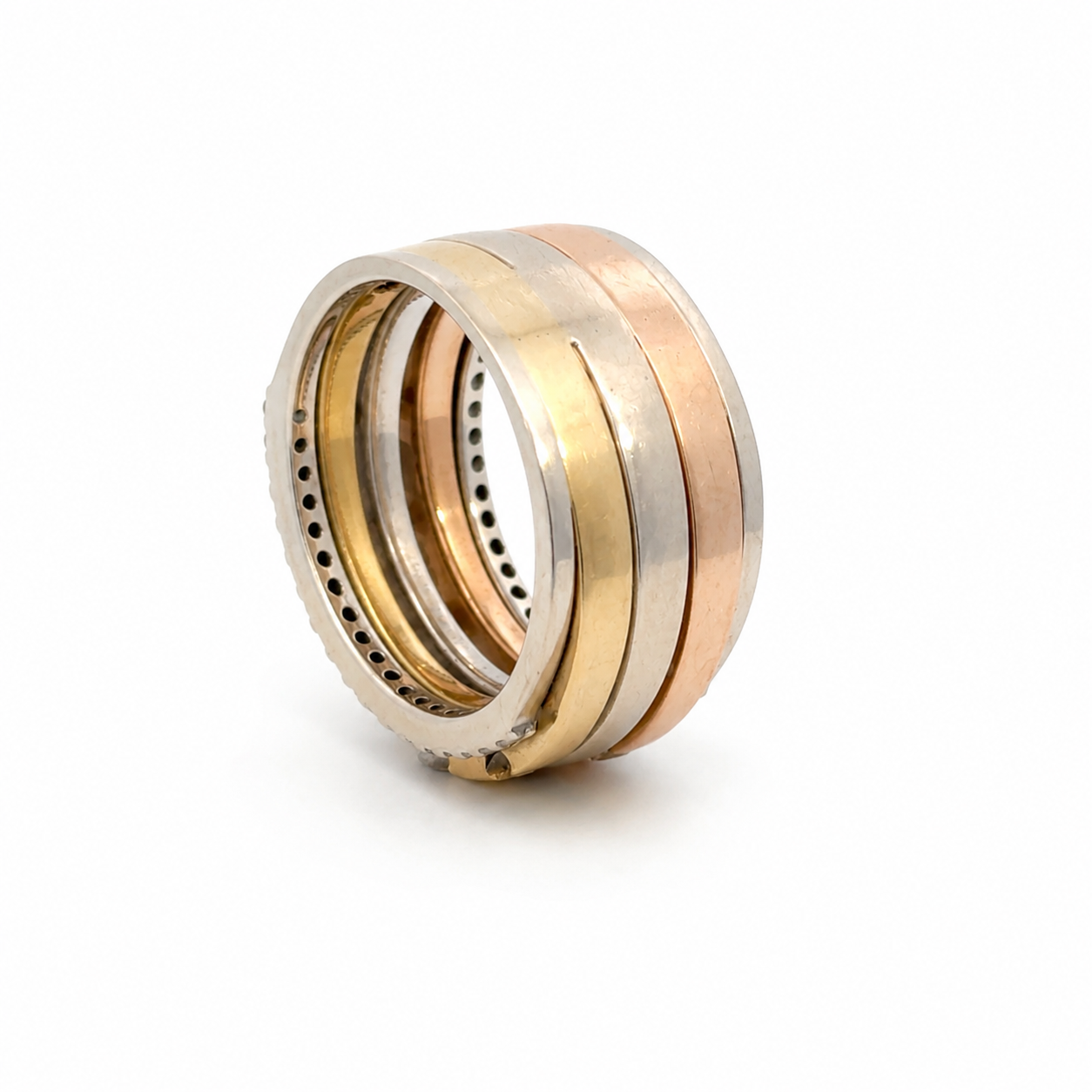 Vintage 18K Tri-Color Gold Diamond Wide Band Ring