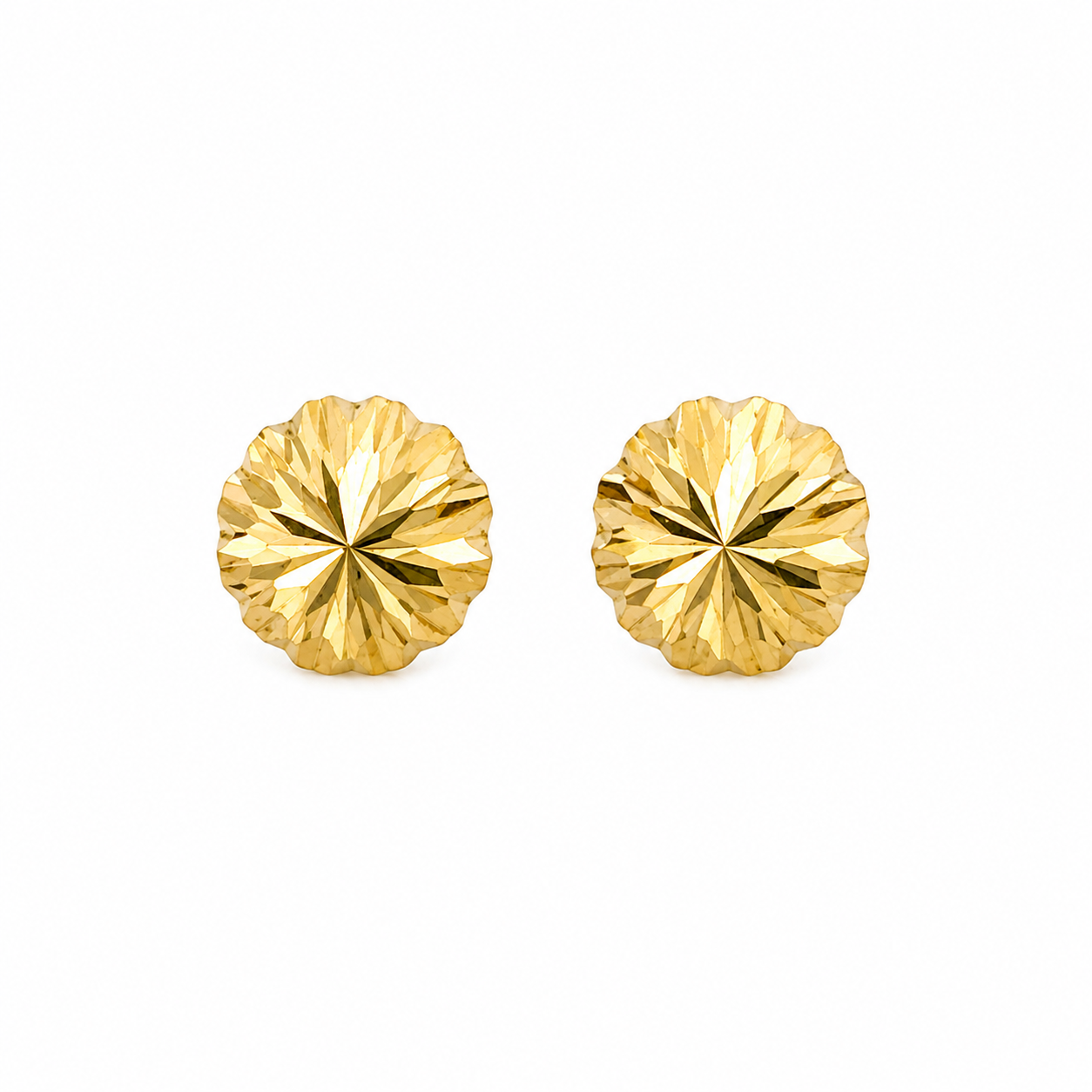 14K Yellow Gold Diamond-Cut Sunburst Stud Earrings