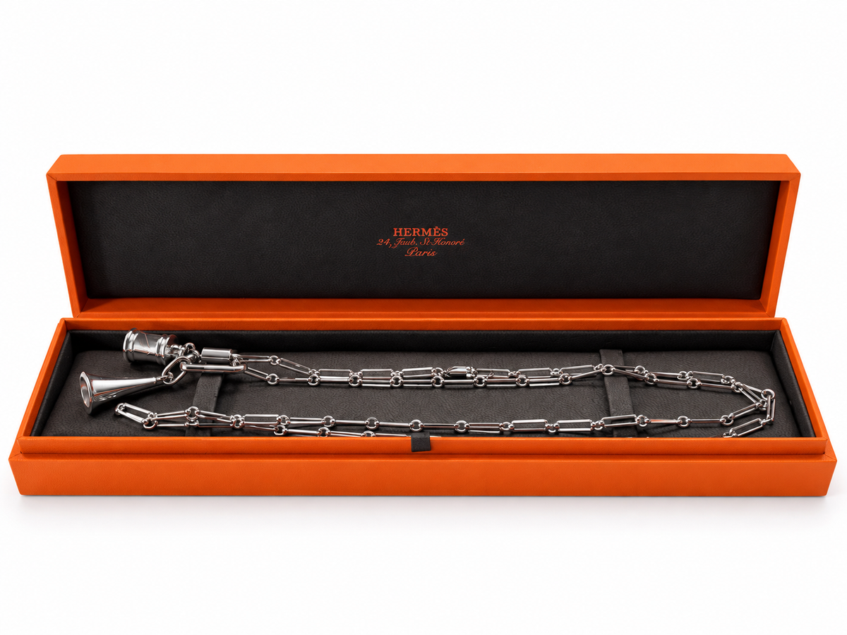 Hermès Curiosité Long Necklace with Two Removable Charms – 34 Inches – Original Box