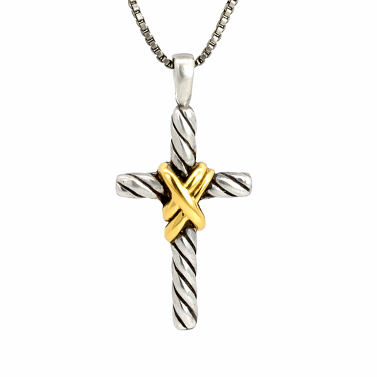 David Yurman X Cross Pendant – Sterling Silver & 14K Yellow Gold