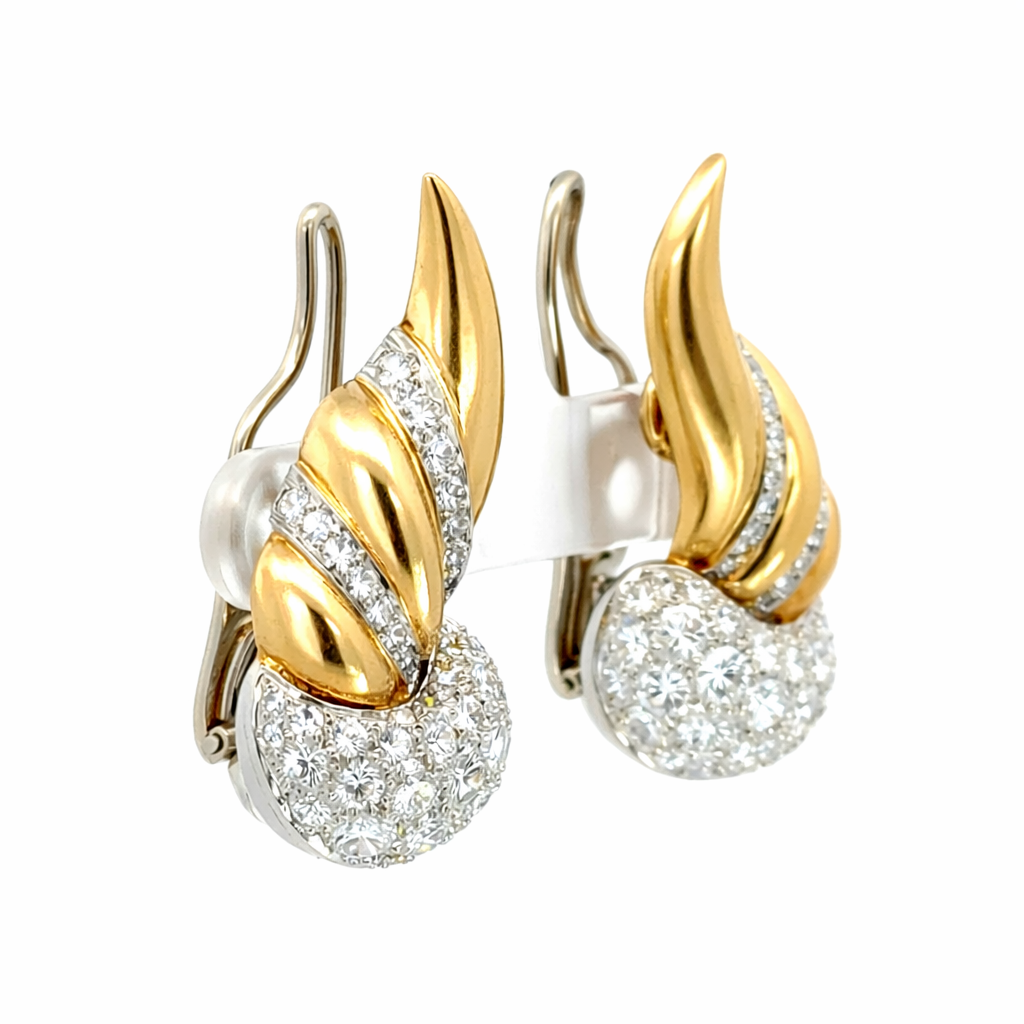 Vintage Diamond Ribbon Earrings in 14K Yellow & White Gold