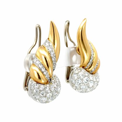 Vintage Diamond Ribbon Earrings in 14K Yellow & White Gold