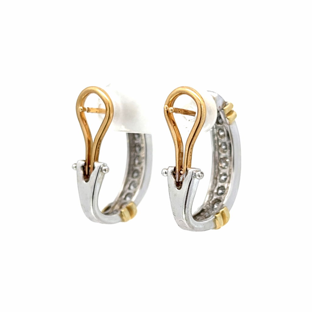 14K Two-Tone Diamond Huggie Hoop Earrings