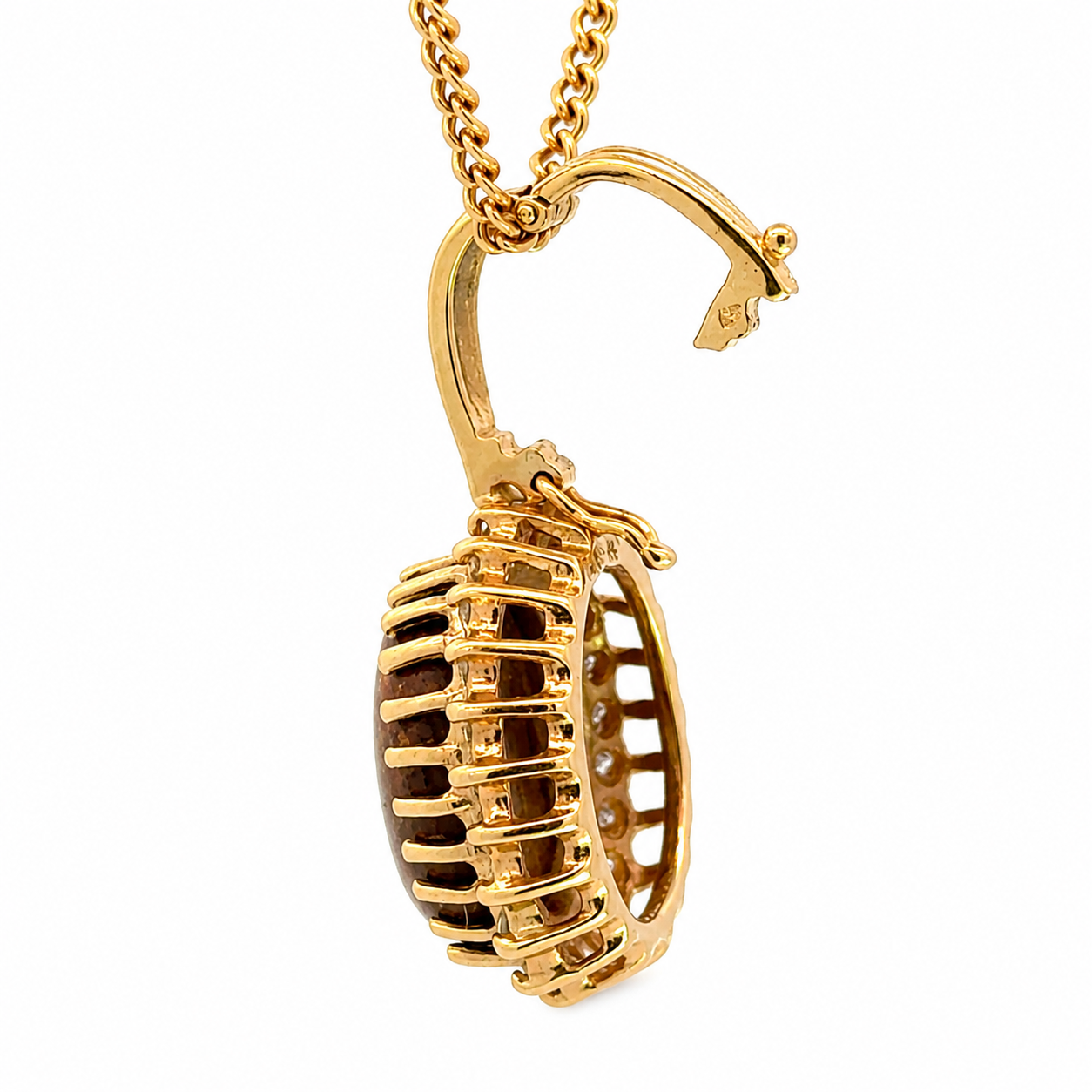 14K Gold Oval Coral Cabochon Diamond Halo Pendant