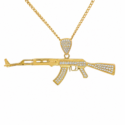 Men’s Yellow Gold CZ Rifle Gun Pendant Large Estate Charm
