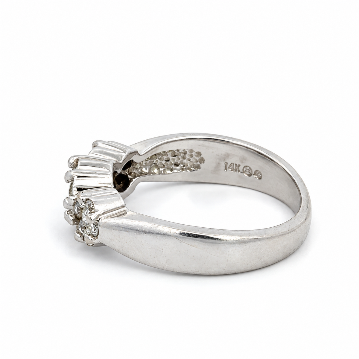 14K White Gold Three-Cluster Diamond Ring