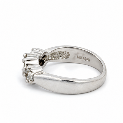 14K White Gold Three-Cluster Diamond Ring