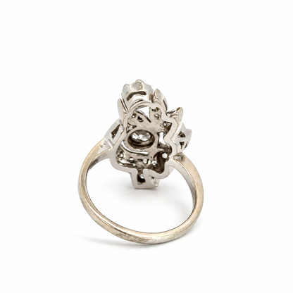 Vintage 14K White Gold Diamond Floral Bouquet Ring