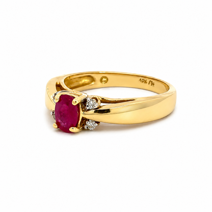 14K Yellow Gold Oval Ruby & Diamond Ring