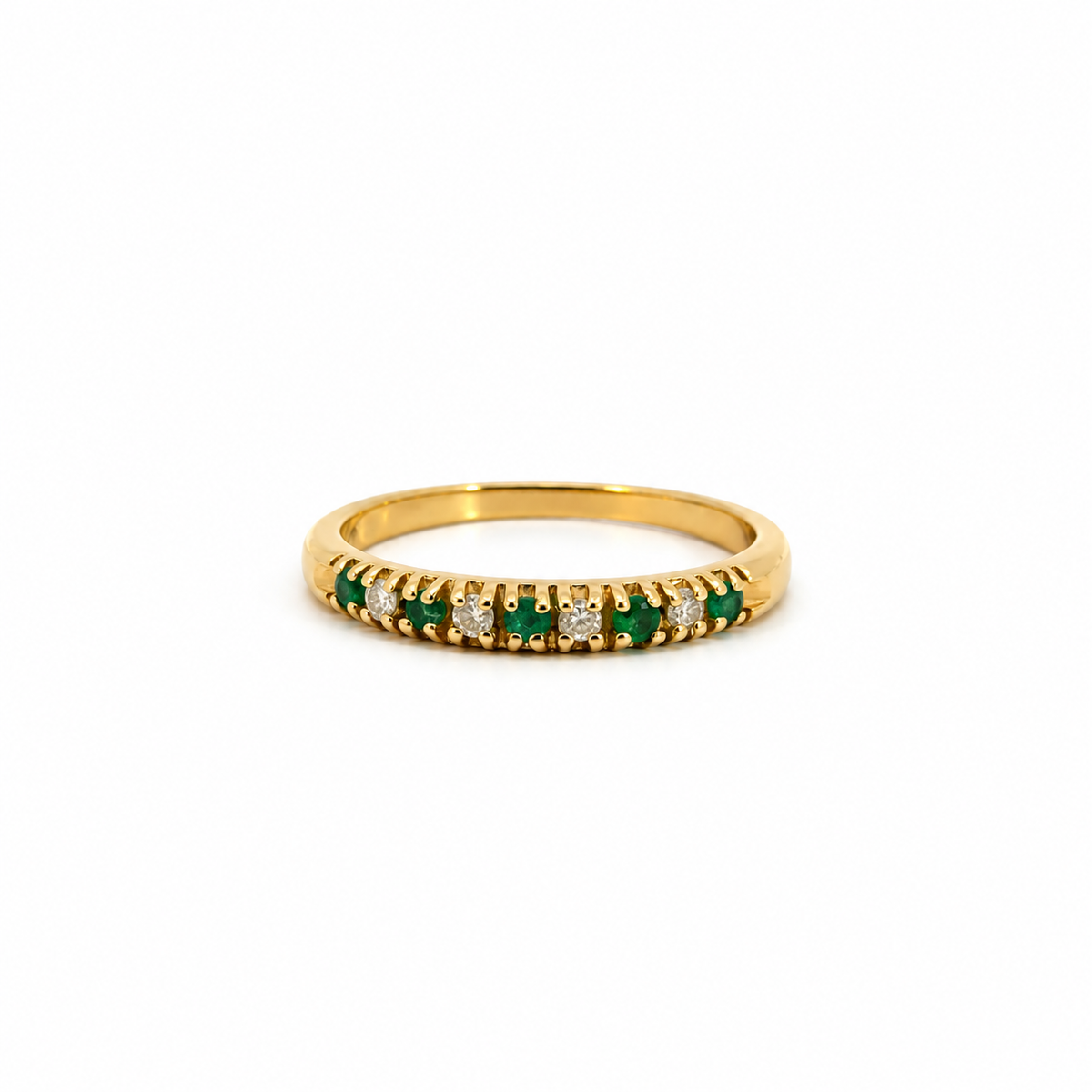 14K Yellow Gold Emerald and Diamond Stacking Ring