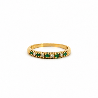 14K Yellow Gold Emerald and Diamond Stacking Ring