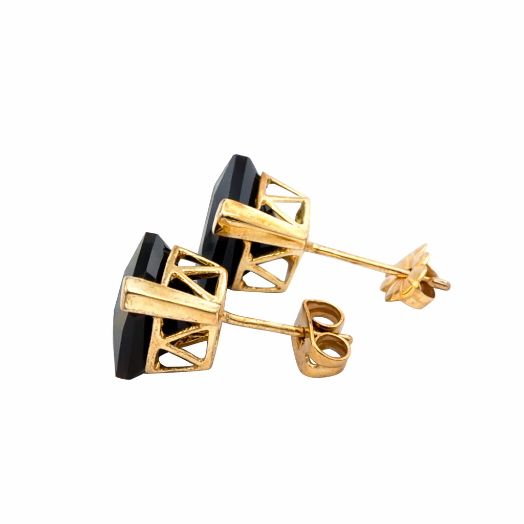 Vintage Yellow Gold Smoky Topaz Stud Earrings