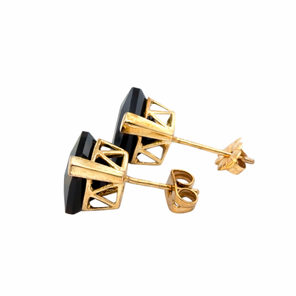 Vintage Yellow Gold Smoky Topaz Stud Earrings