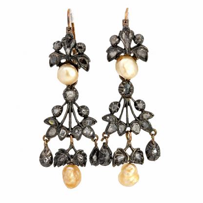 Antique 19th-Century Rose-Cut Diamond & Baroque Pearl Girandole Earrings